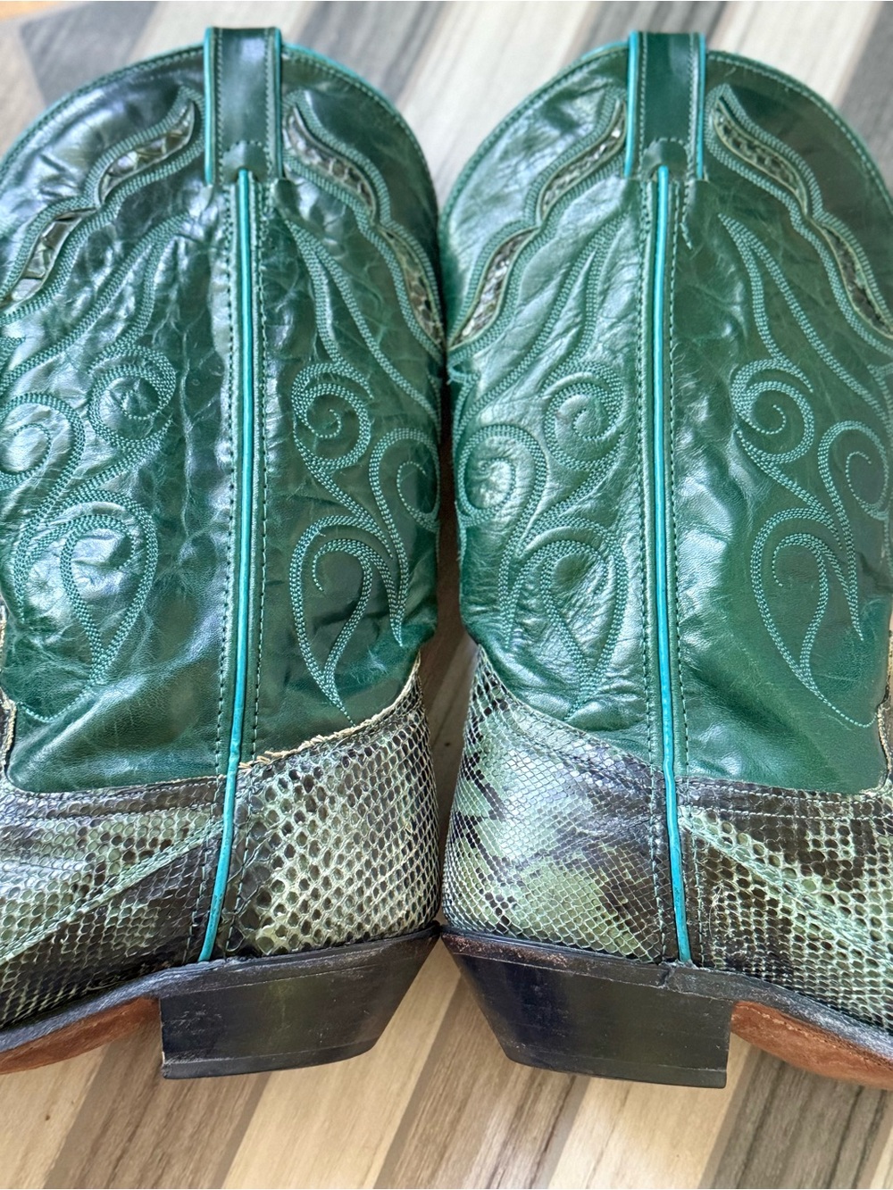 Vintage Python Snakeskin Women’s Cowboy Boots Teal Western Snip Toe Size: 8 - Picture 7 of 16